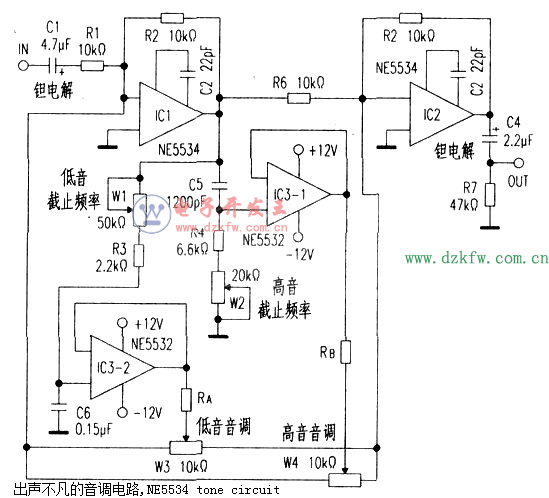 出声不凡的音调电路,ne5534 tone circuit