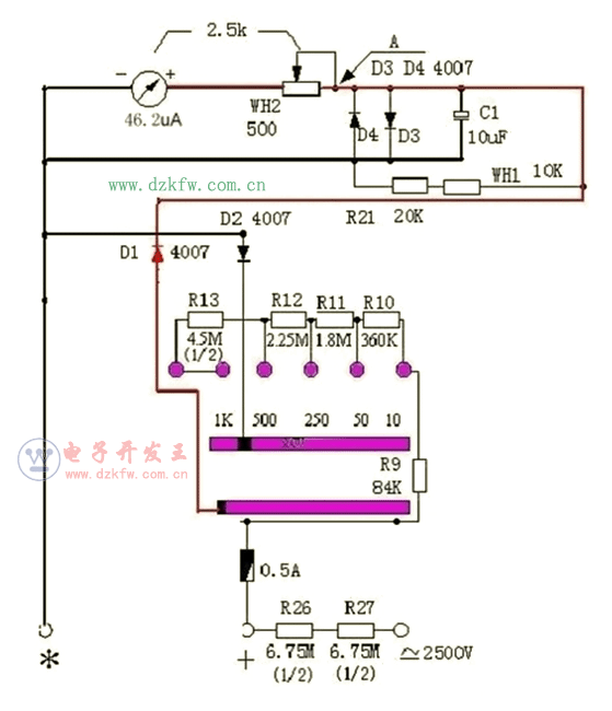 mf47万用表电路图，mf47万用表交流电压测量电路