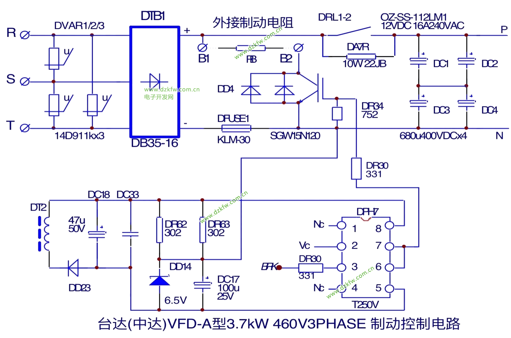 台达VFD-A 3.7kW变频器的制动控制电路